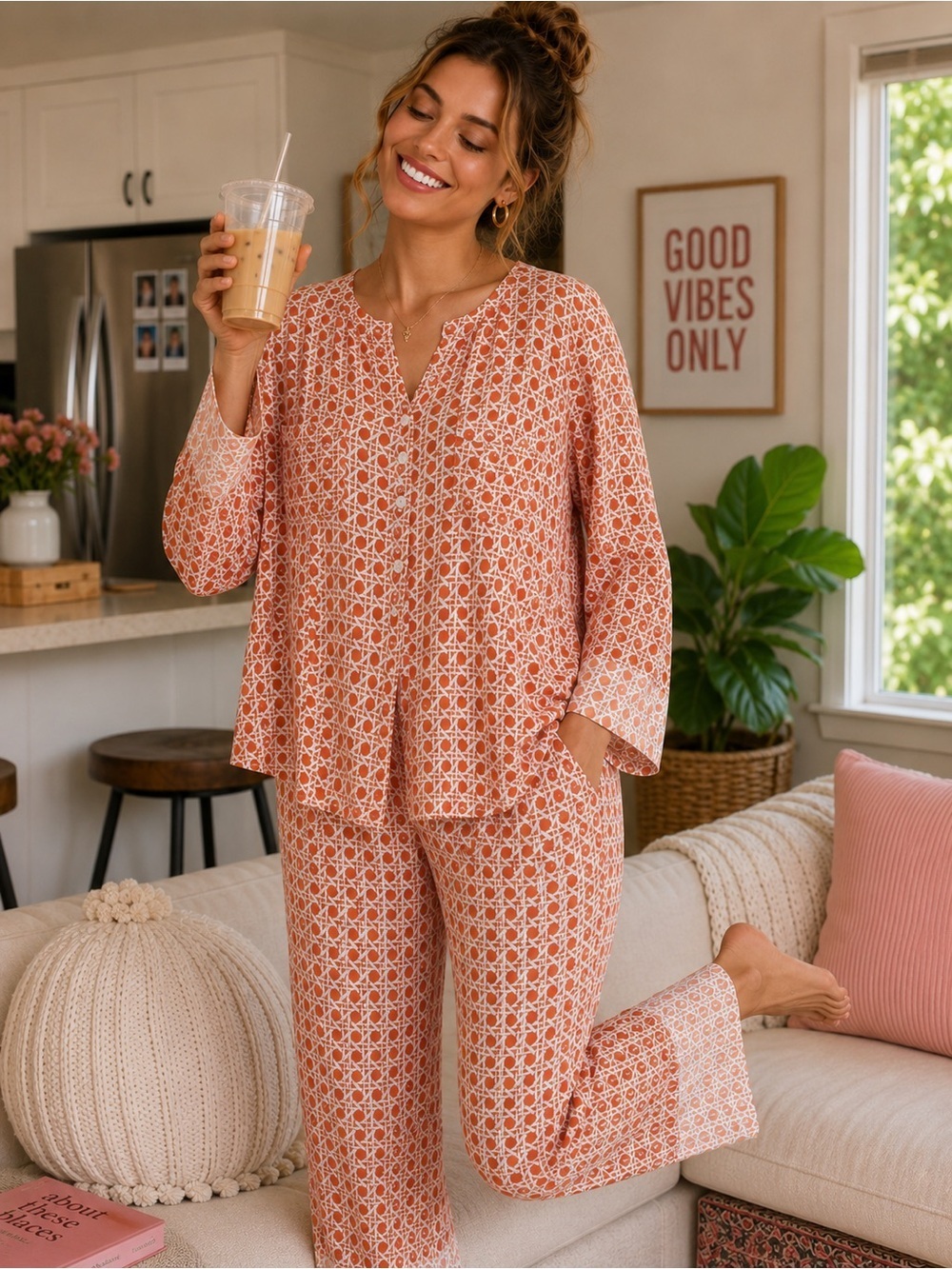 PIYAMA Orange and White pajama lounge set size XS